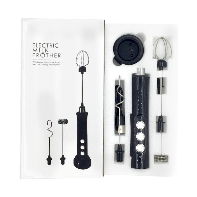 Rechargeable Electric Milk Frother – Stainless Steel Handheld Mixer with Base for Coffee, Baking & Egg Beating