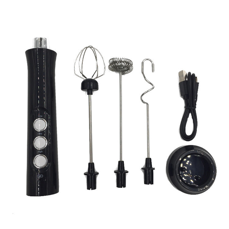 Rechargeable Electric Milk Frother – Stainless Steel Handheld Mixer with Base for Coffee, Baking & Egg Beating