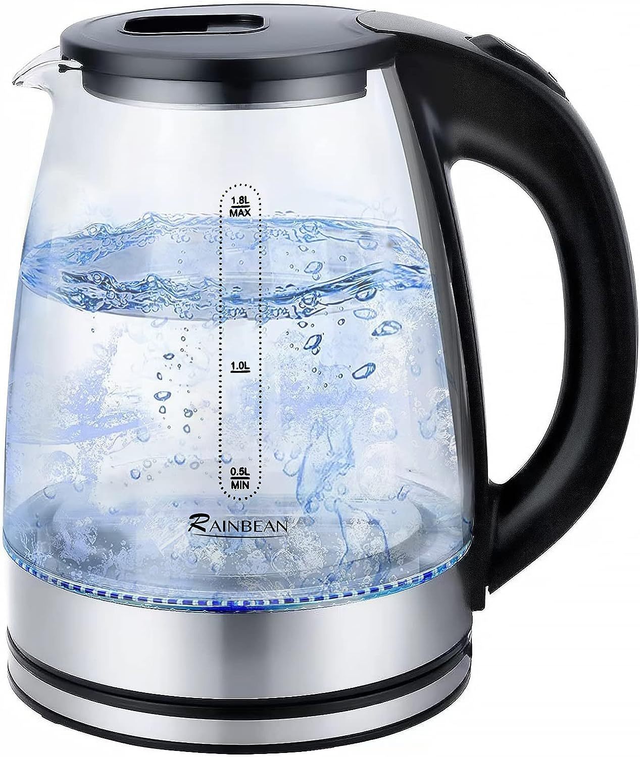 RAINBEAN Electric Kettle Water Boiler| 1.8L | LED Light | Auto Shut-Off | Boil Dry Protection | Glass Black | Free shipping in Canada