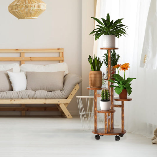 5 Layers Of Plant Stand With 4 Detachable Wheels For Indoor And Outdoor Decoration