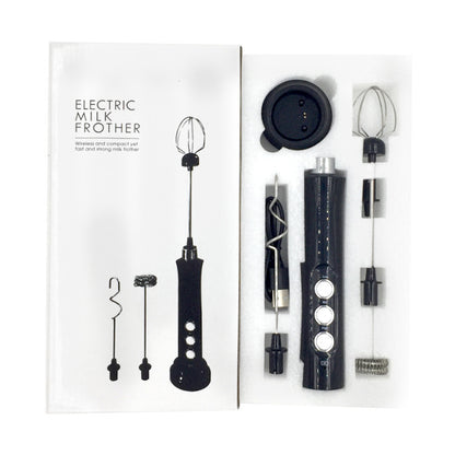 Rechargeable Electric Milk Frother – Stainless Steel Handheld Mixer with Base for Coffee, Baking & Egg Beating