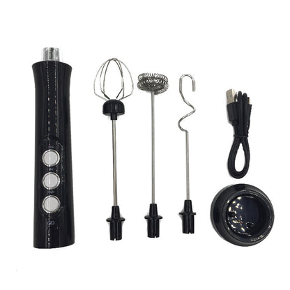 Rechargeable Electric Milk Frother – Stainless Steel Handheld Mixer with Base for Coffee, Baking & Egg Beating