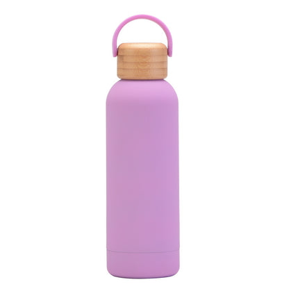500ml Small Mouth Vacuum Cup Portable Handle Bamboo Wood Cover Water Cup Water Bottle