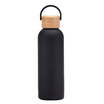 500ml Small Mouth Vacuum Cup Portable Handle Bamboo Wood Cover Water Cup Water Bottle