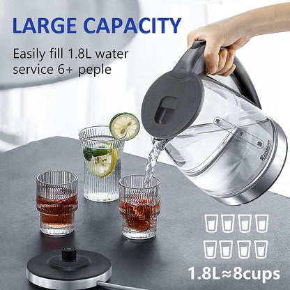 RAINBEAN Electric Kettle Water Boiler| 1.8L | LED Light | Auto Shut-Off | Boil Dry Protection | Glass Black | Free shipping in Canada