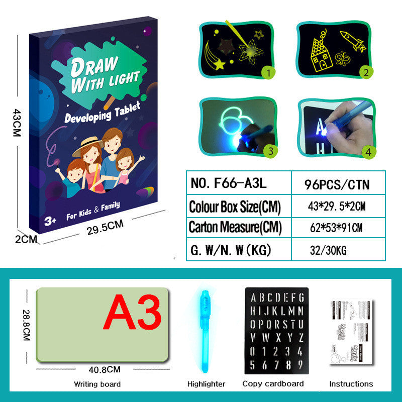 Educational Toy Drawing Pad 3D | Magic 8 Light Effects Puzzle Board Sketchpad